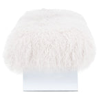 Pouffe en véritable peau de mouton avec pieds en acrylique, blanc / rose poudré, 1 place