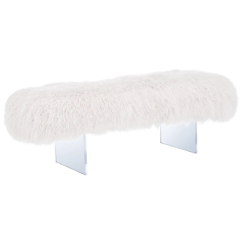Pouffe en véritable peau de mouton avec pieds en acrylique, blanc / rose poudré, 1 place