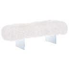 Pouffe en véritable peau de mouton avec pieds en acrylique, blanc / rose poudré, 1 place