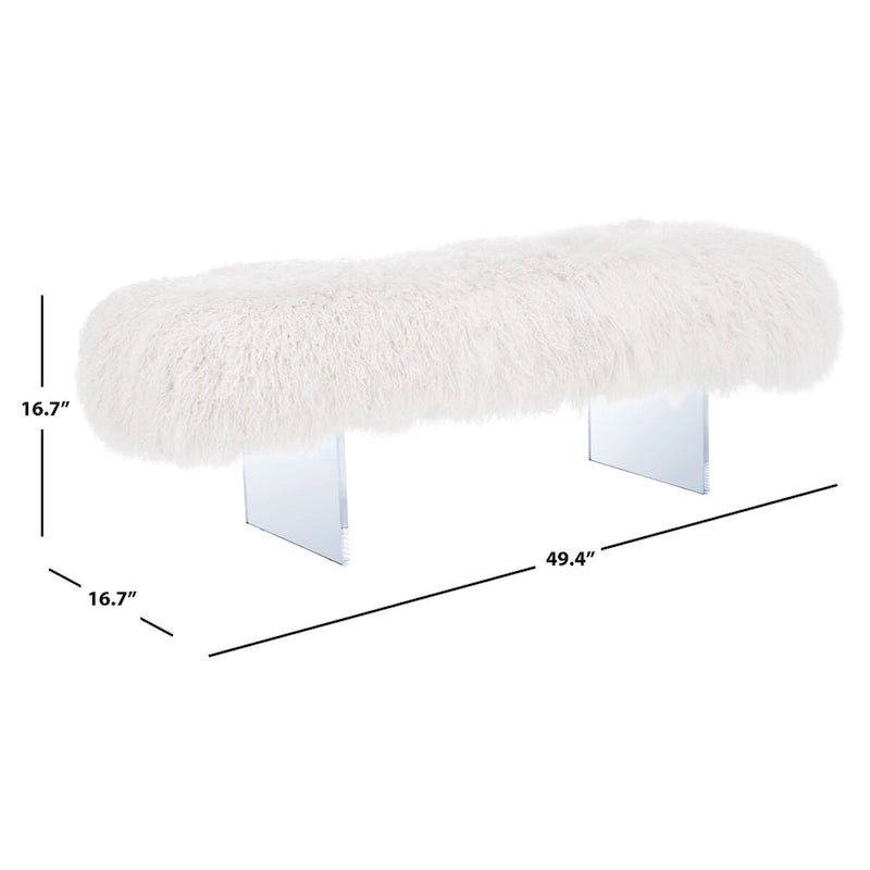 Pouffe en véritable peau de mouton avec pieds en acrylique, blanc / rose poudré, 1 place