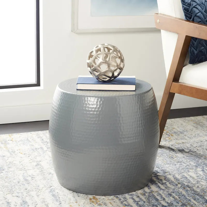 Table d'appoint / Tabouret rond, Gris foncé / Argent / Blanc, 1 place