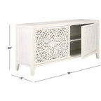 Meuble TV 2 portes 2 étagères blanc délavé, pour TV jusqu'à 60 pouces, montage par 1 personne