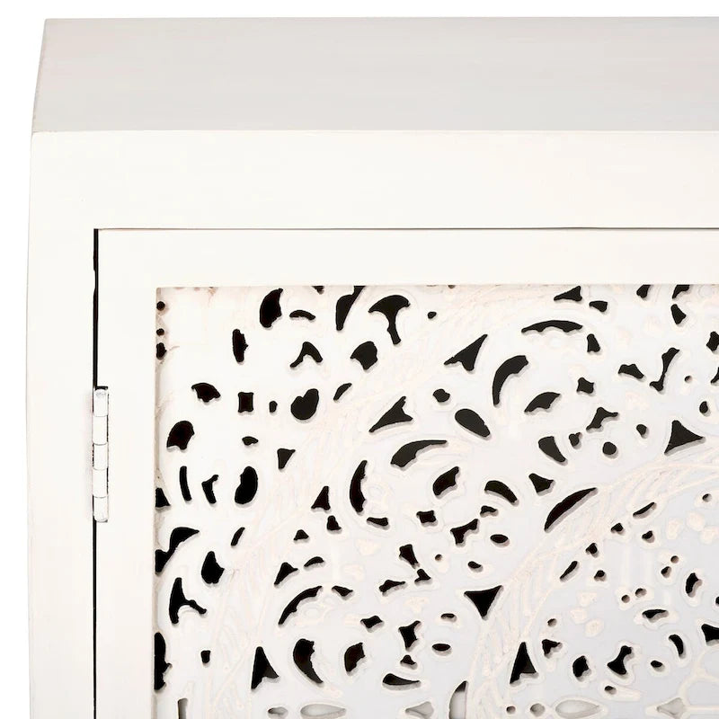 Meuble TV 2 portes 2 étagères blanc délavé, pour TV jusqu'à 60 pouces, montage par 1 personne