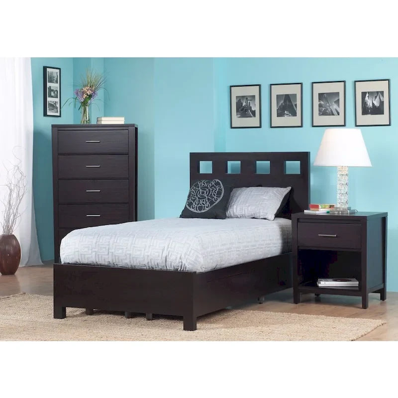 Lit de rangement expresso brun, style plateforme, 1 place