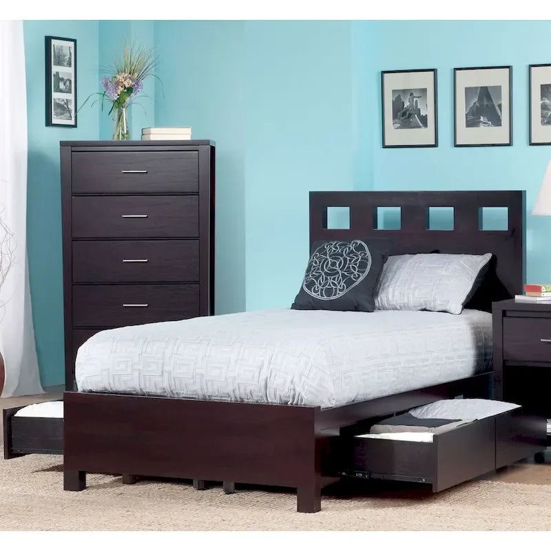 Lit de rangement expresso brun, style plateforme, 1 place