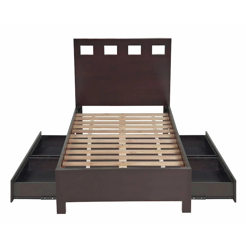 Lit de rangement expresso brun, style plateforme, 1 place