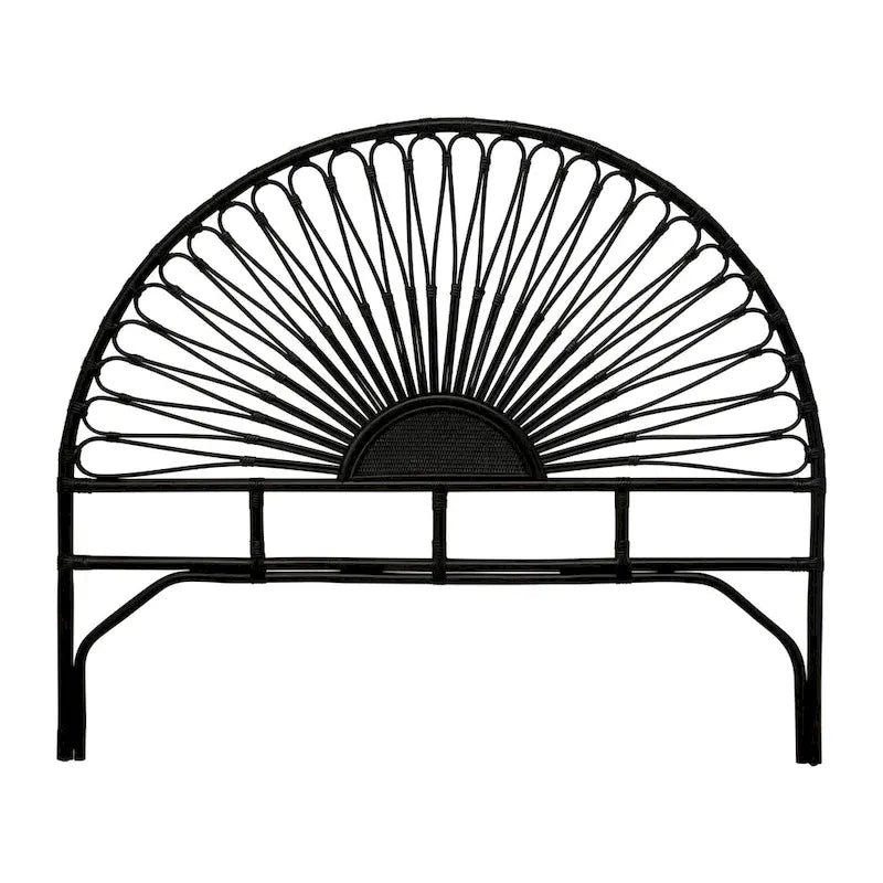 Tête de lit rayonnante en rotin noir – Grand lit/Très grand lit, Lit simple