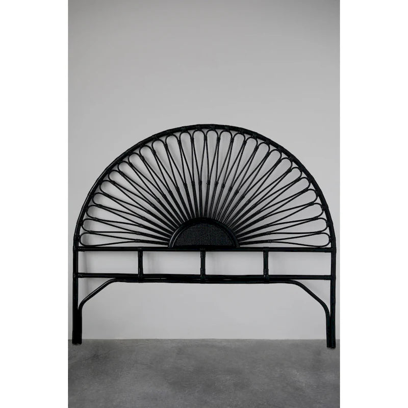 Tête de lit rayonnante en rotin noir – Grand lit/Très grand lit, Lit simple