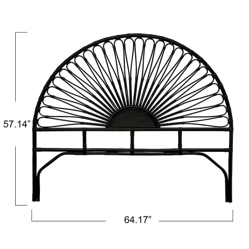 Tête de lit rayonnante en rotin noir – Grand lit/Très grand lit, Lit simple