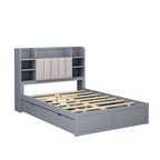 Lit double de rangement gris/blanc avec tête de lit rembourrée et 4 tiroirs, pour 2 personnes
