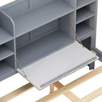 Lit double de rangement gris/blanc avec tête de lit rembourrée et 4 tiroirs, pour 2 personnes