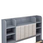 Lit double de rangement gris/blanc avec tête de lit rembourrée et 4 tiroirs, pour 2 personnes
