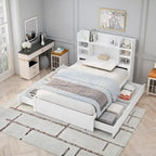 Lit double de rangement gris/blanc avec tête de lit rembourrée et 4 tiroirs, pour 2 personnes