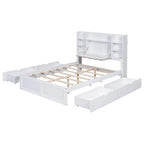 Lit double de rangement gris/blanc avec tête de lit rembourrée et 4 tiroirs, pour 2 personnes