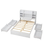 Lit double de rangement gris/blanc avec tête de lit rembourrée et 4 tiroirs, pour 2 personnes