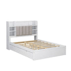 Lit double de rangement gris/blanc avec tête de lit rembourrée et 4 tiroirs, pour 2 personnes
