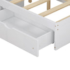 Lit double de rangement gris/blanc avec tête de lit rembourrée et 4 tiroirs, pour 2 personnes