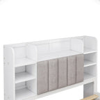 Lit double de rangement gris/blanc avec tête de lit rembourrée et 4 tiroirs, pour 2 personnes