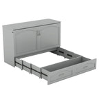 Lit escamotable grand lit/deux places blanc/gris avec tiroirs et ports USB, pour 1 à 2 personnes