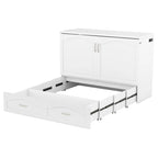 Lit escamotable grand lit/deux places blanc/gris avec tiroirs et ports USB, pour 1 à 2 personnes