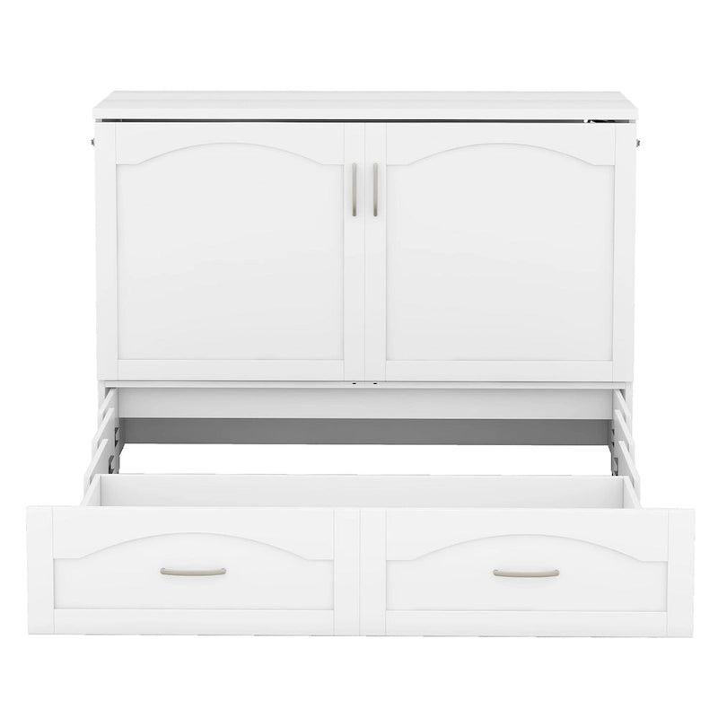 Lit escamotable grand lit/deux places blanc/gris avec tiroirs et ports USB, pour 1 à 2 personnes