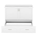 Lit escamotable grand lit/deux places blanc/gris avec tiroirs et ports USB, pour 1 à 2 personnes