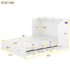 Lit escamotable grand lit/deux places blanc/gris avec tiroirs et ports USB, pour 1 à 2 personnes