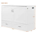 Lit escamotable grand lit/deux places blanc/gris avec tiroirs et ports USB, pour 1 à 2 personnes