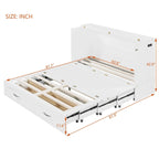Lit escamotable grand lit/deux places blanc/gris avec tiroirs et ports USB, pour 1 à 2 personnes