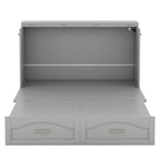 Lit escamotable grand lit/deux places blanc/gris avec tiroirs et ports USB, pour 1 à 2 personnes