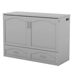 Lit escamotable grand lit/deux places blanc/gris avec tiroirs et ports USB, pour 1 à 2 personnes