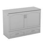 Lit escamotable grand lit/deux places blanc/gris avec tiroirs et ports USB, pour 1 à 2 personnes