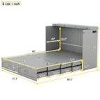 Lit escamotable grand lit/deux places blanc/gris avec tiroirs et ports USB, pour 1 à 2 personnes