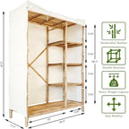 Armoire-penderie autoportante en ivoire avec housse en tissu et étagères, 1 personne