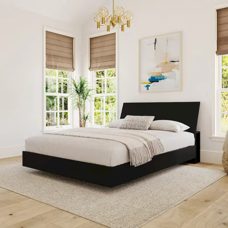 Tête de lit de rangement blanc/noir/ébène avec étagères latérales – Lit simple/double/Queen, 1 à 2 personnes