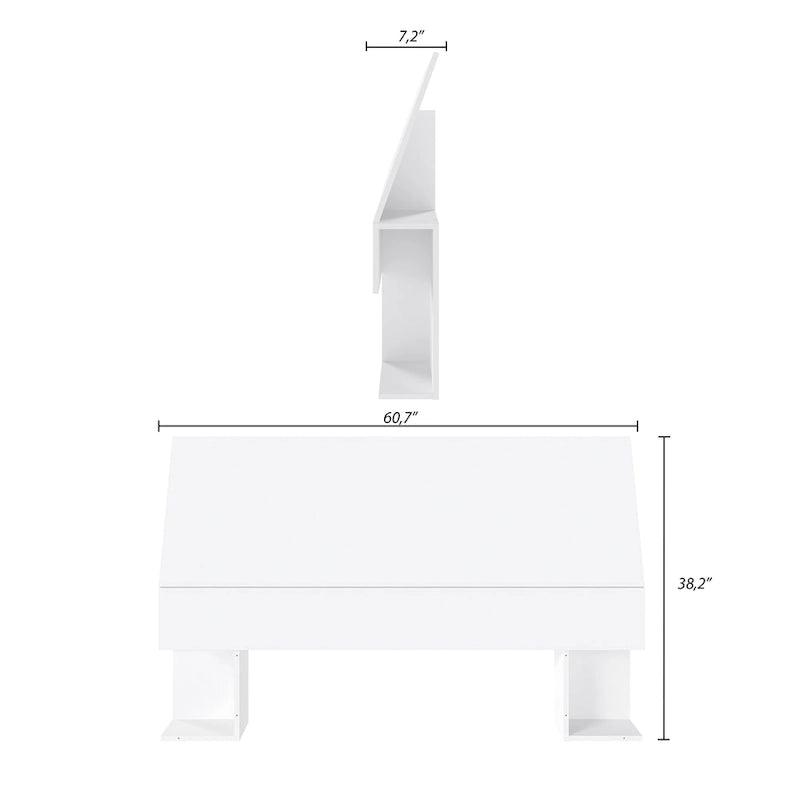 Tête de lit de rangement blanc/noir/ébène avec étagères latérales – Lit simple/double/Queen, 1 à 2 personnes