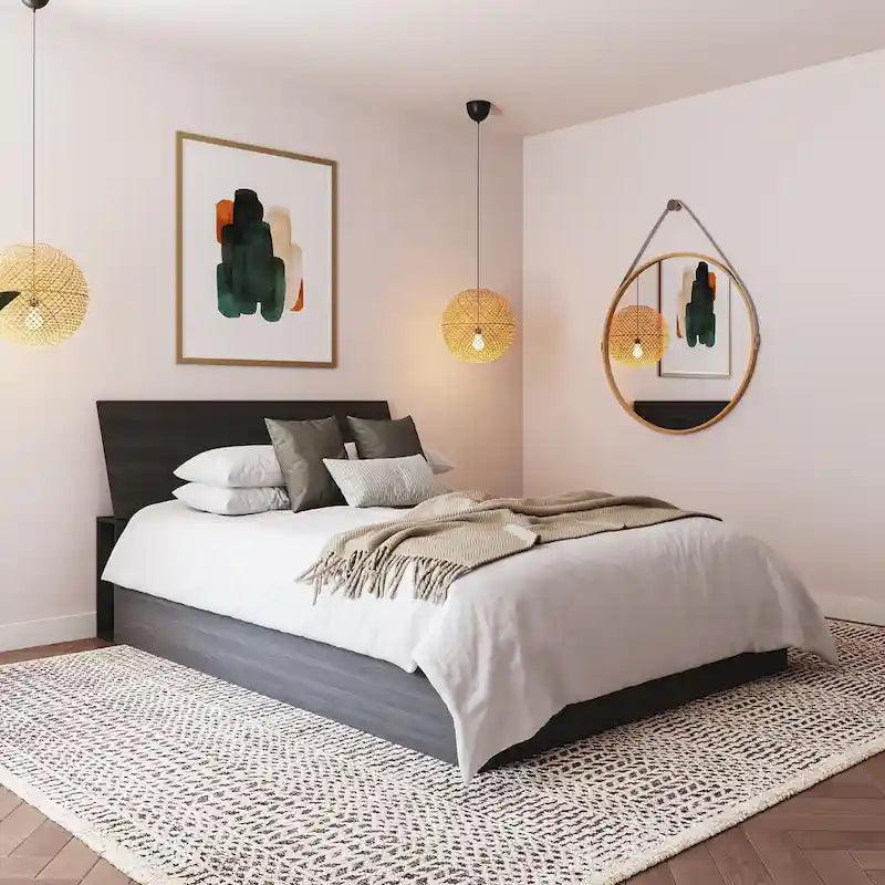 Tête de lit de rangement blanc/noir/ébène avec étagères latérales – Lit simple/double/Queen, 1 à 2 personnes