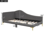 Lit de repos double en lin gris/beige capitonné avec tête de lit et accoudoirs, simple