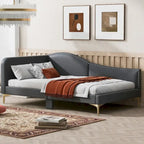 Lit de repos double en lin gris/beige capitonné avec tête de lit et accoudoirs, simple