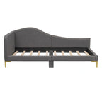 Lit de repos double en lin gris/beige capitonné avec tête de lit et accoudoirs, simple