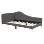 Lit de repos double en lin gris/beige capitonné avec tête de lit et accoudoirs, simple