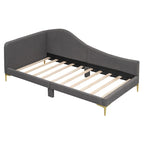 Lit de repos double en lin gris/beige capitonné avec tête de lit et accoudoirs, simple