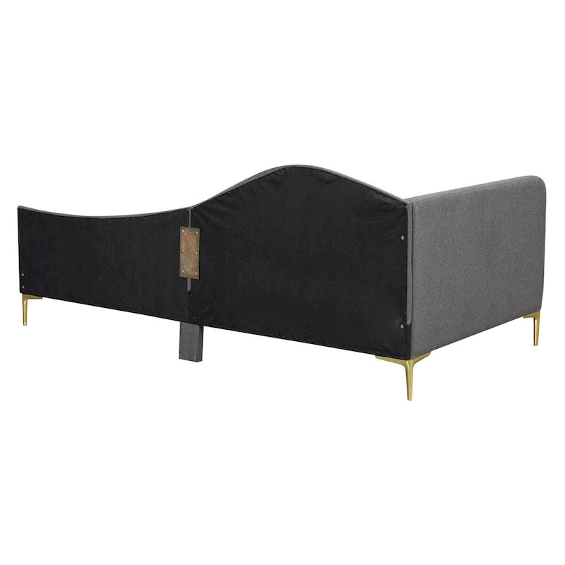 Lit de repos double en lin gris/beige capitonné avec tête de lit et accoudoirs, simple