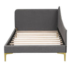 Lit de repos double en lin gris/beige capitonné avec tête de lit et accoudoirs, simple