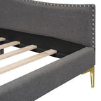 Lit de repos double en lin gris/beige capitonné avec tête de lit et accoudoirs, simple