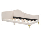 Lit de repos double en lin gris/beige capitonné avec tête de lit et accoudoirs, simple