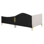 Lit de repos double en lin gris/beige capitonné avec tête de lit et accoudoirs, simple