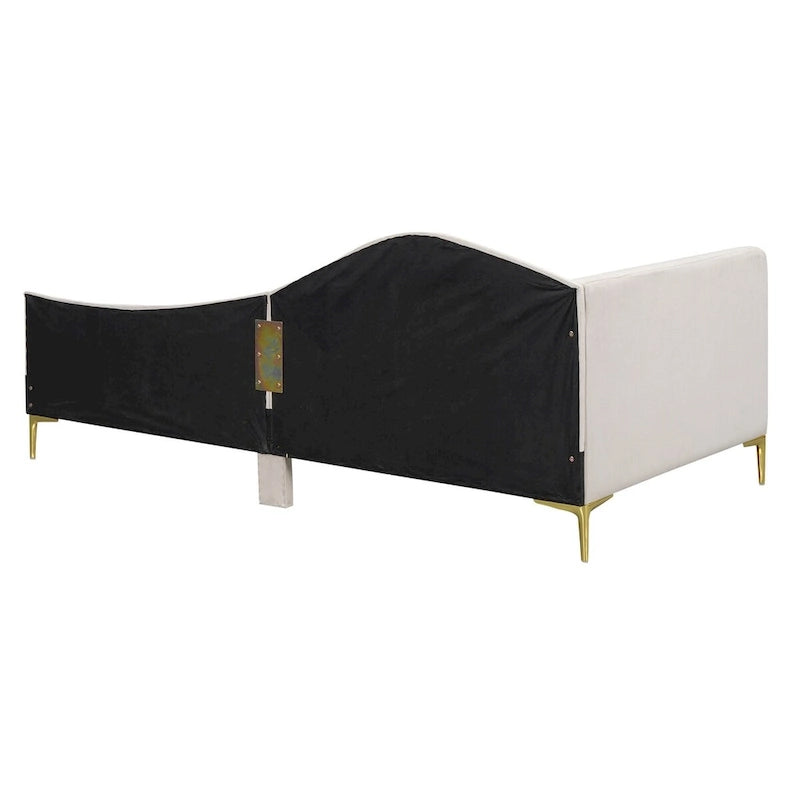 Lit de repos double en lin gris/beige capitonné avec tête de lit et accoudoirs, simple