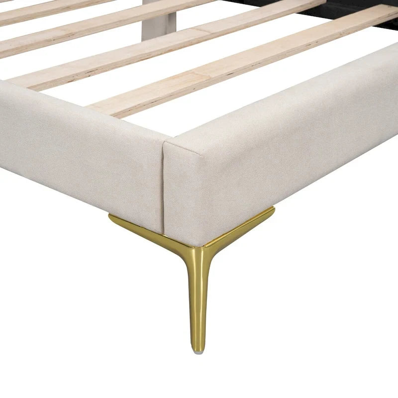 Lit de repos double en lin gris/beige capitonné avec tête de lit et accoudoirs, simple