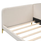 Lit de repos double en lin gris/beige capitonné avec tête de lit et accoudoirs, simple